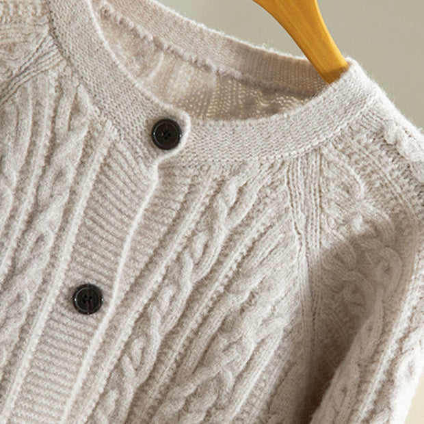 Buddha Stones Casual Winter Twisted Buttons Design Cotton Women's Long Sleeve Knitted Cardigan - image 34