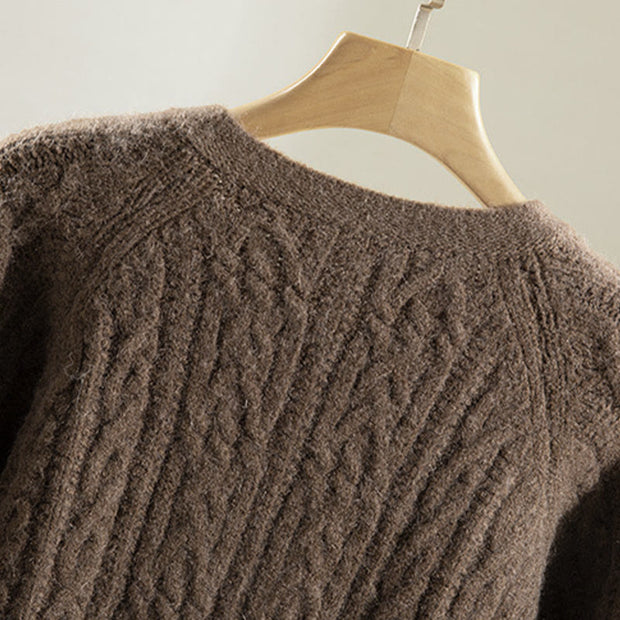 Buddha Stones Casual Winter Twisted Buttons Design Cotton Women's Long Sleeve Knitted Cardigan - image 5