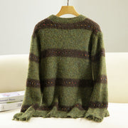 Buddha Stones Winter Stripes Pattern Crew Neck Long Sleeve Women's Cotton Sweater - image 1