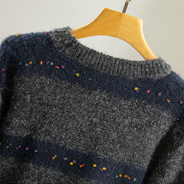 Buddha Stones Winter Stripes Pattern Crew Neck Long Sleeve Women's Cotton Sweater - image 23