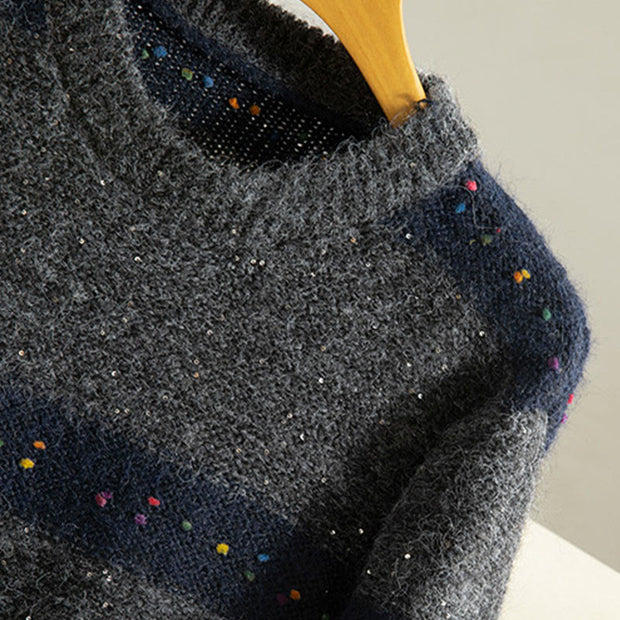 Buddha Stones Winter Stripes Pattern Crew Neck Long Sleeve Women's Cotton Sweater - image 22