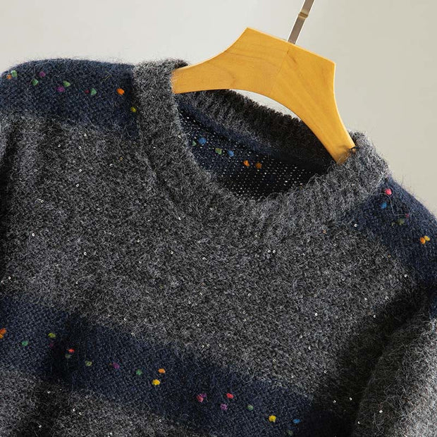 Buddha Stones Winter Stripes Pattern Crew Neck Long Sleeve Women's Cotton Sweater - image 21