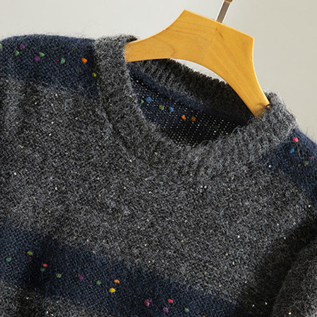 Buddha Stones Winter Stripes Pattern Crew Neck Long Sleeve Women's Cotton Sweater - image 20