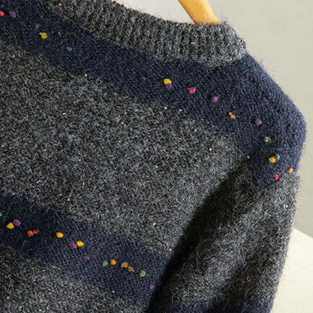 Buddha Stones Winter Stripes Pattern Crew Neck Long Sleeve Women's Cotton Sweater - image 24