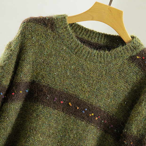 Buddha Stones Winter Stripes Pattern Crew Neck Long Sleeve Women's Cotton Sweater - image 2