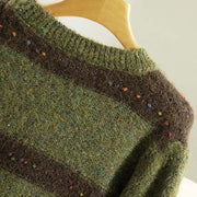 Buddha Stones Winter Stripes Pattern Crew Neck Long Sleeve Women's Cotton Sweater - image 4