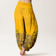 Buddha Stones Cotton Gorgeous Peacock Flower Pattern Women's Elastic Waist Harem Pants - image 1
