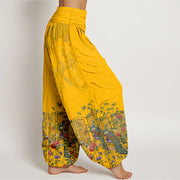 Buddha Stones Cotton Gorgeous Peacock Flower Pattern Women's Elastic Waist Harem Pants - image 2