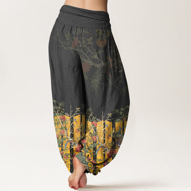 Buddha Stones Cotton Gorgeous Peacock Flower Pattern Women's Elastic Waist Harem Pants - image 6