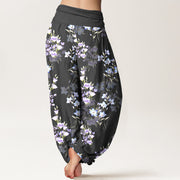 Buddha Stones Cotton Star Shaped Trumpet Shaped Flowers Pattern Women's Elastic Waist Harem Pants - image 1