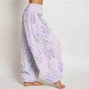 Buddha Stones Cotton Star Shaped Trumpet Shaped Flowers Pattern Women's Elastic Waist Harem Pants - image 10