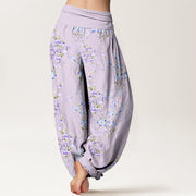 Buddha Stones Cotton Star Shaped Trumpet Shaped Flowers Pattern Women's Elastic Waist Harem Pants - image 9