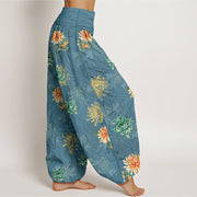 Buddha Stones Cotton Various Colors Chrysanthemum Pattern Women's Elastic Waist Harem Pants - image 2