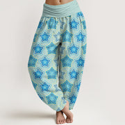 Buddha Stones Cotton Regular Layout Of Five-petal Flower Pattern Women's Elastic Waist Harem Pants - LightSkyBlue - US16，UK/AU20，EU48 (3XL) - image 0