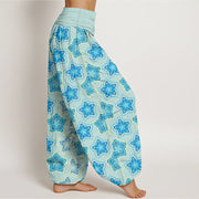 Buddha Stones Cotton Regular Layout Of Five-petal Flower Pattern Women's Elastic Waist Harem Pants - image 2