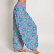 Buddha Stones Cotton Regular Layout Of Five-petal Flower Pattern Women's Elastic Waist Harem Pants - image 10