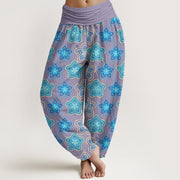 Buddha Stones Cotton Regular Layout Of Five-petal Flower Pattern Women's Elastic Waist Harem Pants - Plum - US16，UK/AU20，EU48 (3XL) - image 8