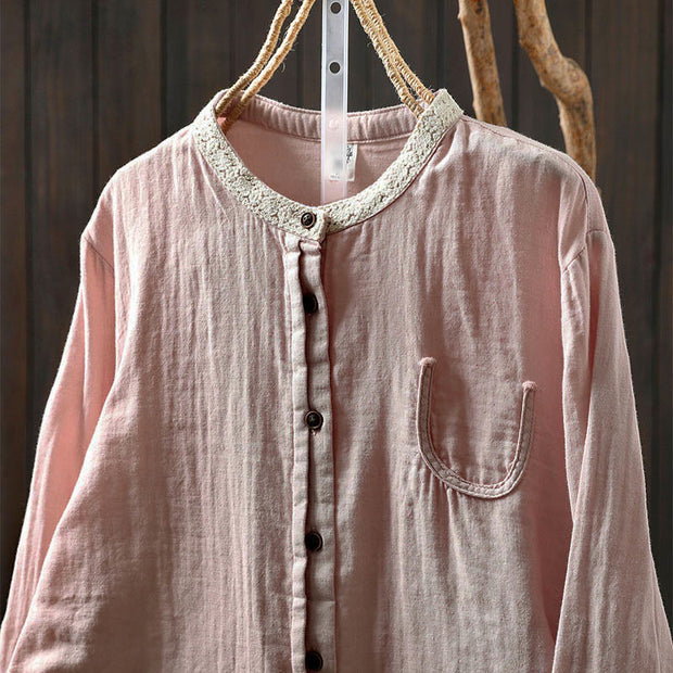 Buddha Stones Spring Fall Lace Collar Button Down Long Sleeve Women's Cotton Shirt - image 5