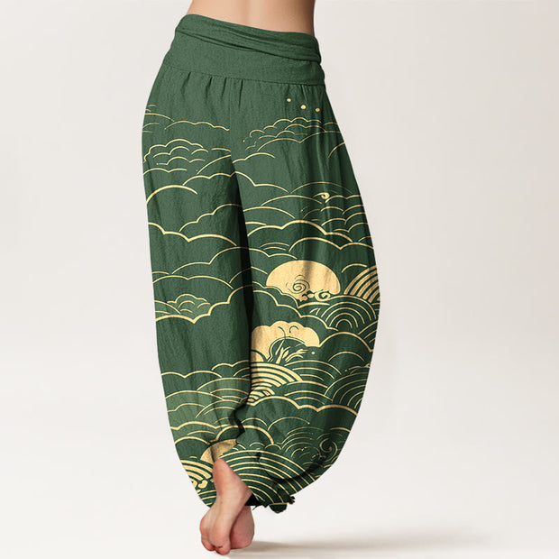 Buddha Stones Cotton Classical Clouds Spiral Pattern Women's Elastic Waist Harem Pants - image 9