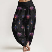 Buddha Stones Cotton Gorgeous Lotus Lantern Pattern Women's Elastic Waist Harem Pants - Black - US16，UK/AU20，EU48 (3XL) - image 8