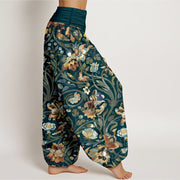 Buddha Stones Cotton Retro Flowers Vines Bird Pattern Women's Elastic Waist Harem Pants - image 2