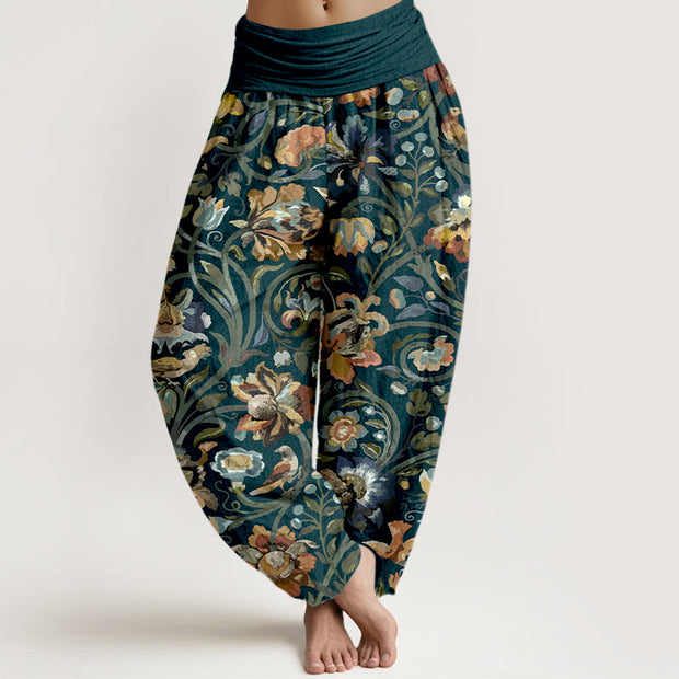 Buddha Stones Cotton Retro Flowers Vines Bird Pattern Women's Elastic Waist Harem Pants - Navy - US16，UK/AU20，EU48 (3XL) - image 0