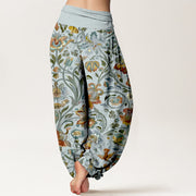 Buddha Stones Cotton Retro Flowers Vines Bird Pattern Women's Elastic Waist Harem Pants - image 6