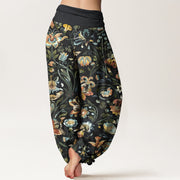 Buddha Stones Cotton Retro Flowers Vines Bird Pattern Women's Elastic Waist Harem Pants - image 9