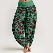 Buddha Stones Cotton Repeated Flowers Leaves Pattern Women's Elastic Waist Harem Pants - MediumSeaGreen - US16，UK/AU20，EU48 (3XL) - image 0