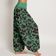 Buddha Stones Cotton Repeated Flowers Leaves Pattern Women's Elastic Waist Harem Pants - image 2