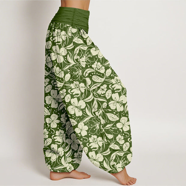Buddha Stones Cotton Repeated Flowers Leaves Pattern Women's Elastic Waist Harem Pants - image 7