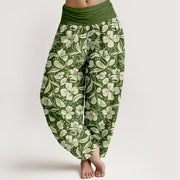 Buddha Stones Cotton Repeated Flowers Leaves Pattern Women's Elastic Waist Harem Pants - OliveDrab - US16，UK/AU20，EU48 (3XL) - image 5