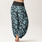 Buddha Stones Cotton Repeated Flowers Leaves Pattern Women's Elastic Waist Harem Pants - image 9