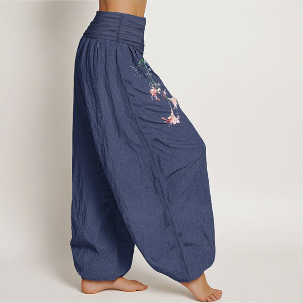 Buddha Stones Pure Cotton Simple Pastel Flower Pattern Women's Elastic Waist Harem Pants - image 7