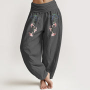 Buddha Stones Pure Cotton Simple Pastel Flower Pattern Women's Elastic Waist Harem Pants - DimGray - US16，UK/AU20，EU48 (3XL) - image 8