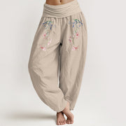 Buddha Stones Pure Cotton Simple Pastel Flower Pattern Women's Elastic Waist Harem Pants - Tan - US16，UK/AU20，EU48 (3XL) - image 11