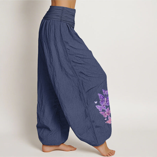 Buddha Stones Pure Cotton Pastel Butterfly Pattern Women's Elastic Waist Harem Pants - image 10