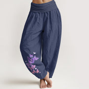 Buddha Stones Pure Cotton Pastel Butterfly Pattern Women's Elastic Waist Harem Pants - DarkSlateBlue - US16，UK/AU20，EU48 (3XL) - image 8
