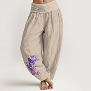 Buddha Stones Pure Cotton Pastel Butterfly Pattern Women's Elastic Waist Harem Pants - Tan - US16，UK/AU20，EU48 (3XL) - image 11