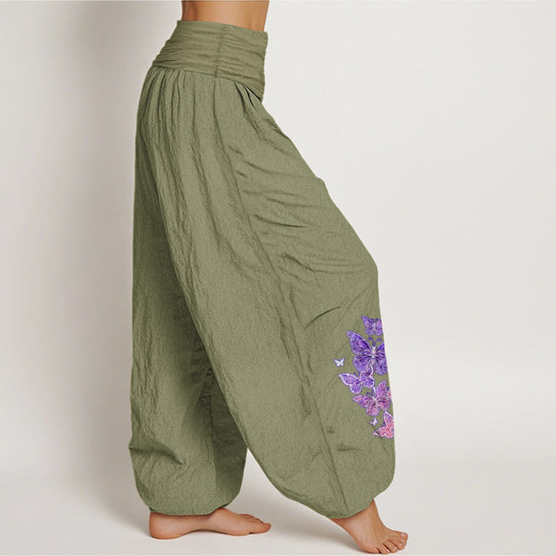 Buddha Stones Pure Cotton Pastel Butterfly Pattern Women's Elastic Waist Harem Pants - image 16