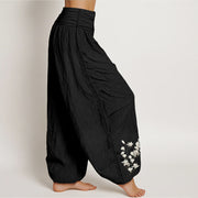 Buddha Stones Pure Cotton Simple Magnolia Flower Pattern Women's Elastic Waist Harem Pants - image 7