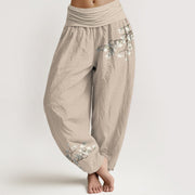 Buddha Stones Pure Cotton Simple Magnolia Flower Pattern Women's Elastic Waist Harem Pants - Tan - US16，UK/AU20，EU48 (3XL) - image 11