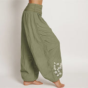 Buddha Stones Pure Cotton Simple Magnolia Flower Pattern Women's Elastic Waist Harem Pants - image 16