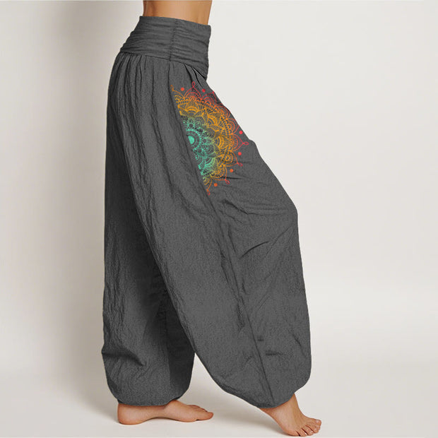 Buddha Stones Pure Cotton Simple Style Mandala Pattern Women's Elastic Waist Harem Pants - image 10
