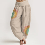 Buddha Stones Pure Cotton Simple Style Mandala Pattern Women's Elastic Waist Harem Pants - Tan - US16，UK/AU20，EU48 (3XL) - image 11