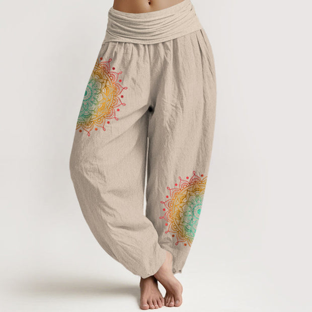 Buddha Stones Pure Cotton Simple Style Mandala Pattern Women's Elastic Waist Harem Pants - Tan - US16，UK/AU20，EU48 (3XL) - image 11