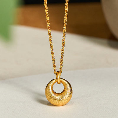 Buddha Stones 24k Gold Plated Copper Peace Buckle Texture Wealth Necklace Pendant - Peace Buckle Chain Necklace - image 0