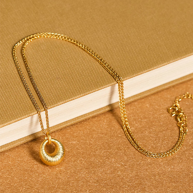 Buddha Stones 24k Gold Plated Copper Peace Buckle Texture Wealth Necklace Pendant - image 4