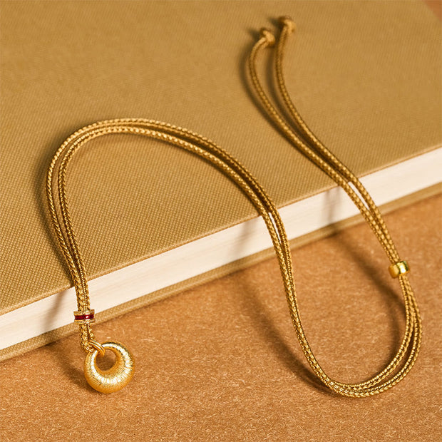 Buddha Stones 24k Gold Plated Copper Peace Buckle Texture Wealth Necklace Pendant - image 11