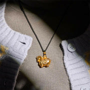Buddha Stones Year Of The Horse 24k Gold Plated Brass Rope Cord Necklace Pendant - image 7